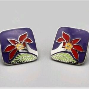 Laurel Burch Vintage "Wild Lily" cloisonné enamel earrings